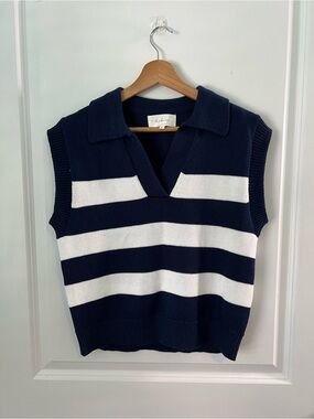 in February Striped Coastal Nautical Navy and White Stripe Sweater Tank